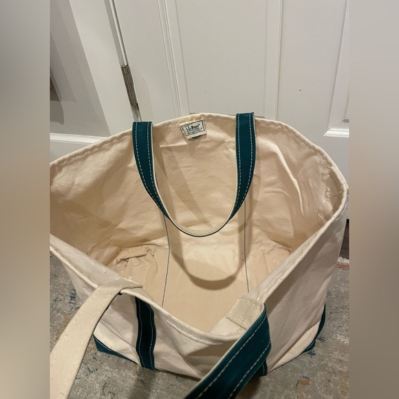 L.L. bean Boat & Tote Tan and Green Large Vintage 80’s - Picture 3 of 5